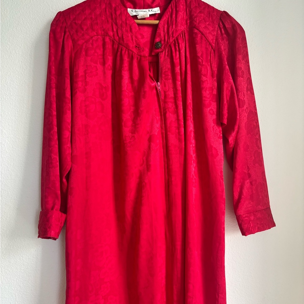 Christian Dior Vintage Nightgown Red Polyester Dress Petite Small Long Sleeve S - Picture 7 of 7
